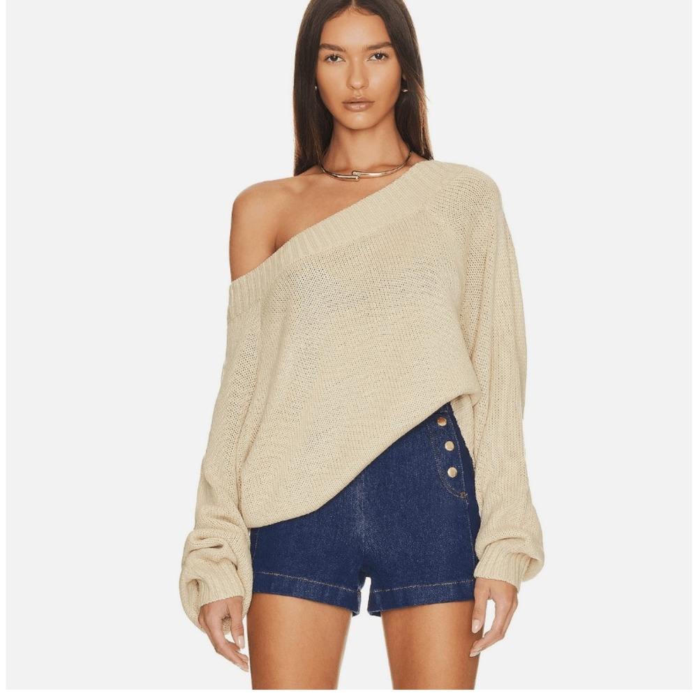 WeWoreWhat Creme Brulee Beige Off Shoulder Knit Sweater Small